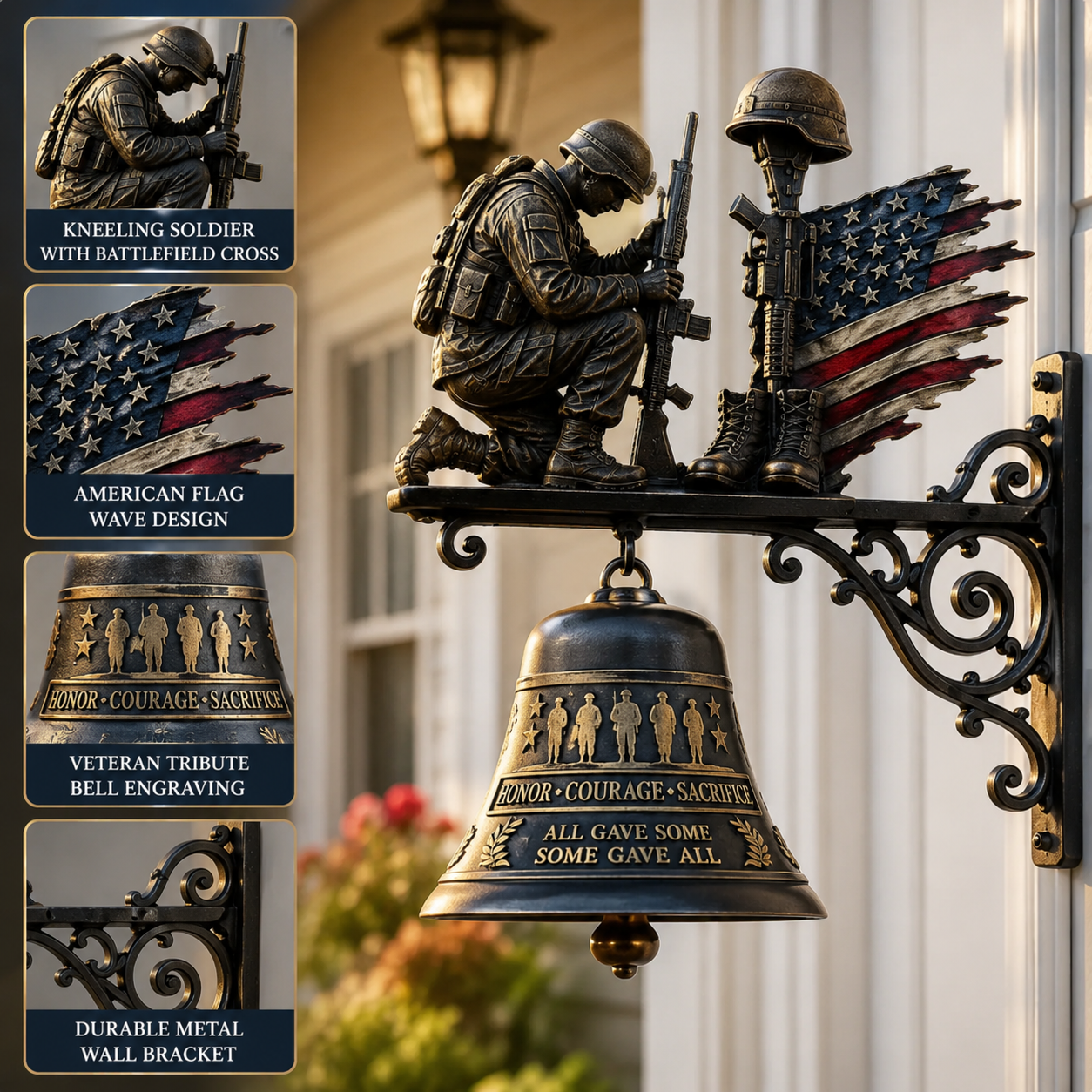 🔔Salute Sacrifice: Veteran Tribute "Honor Courage Sacrifice" Fallen Soldier Wall Bell