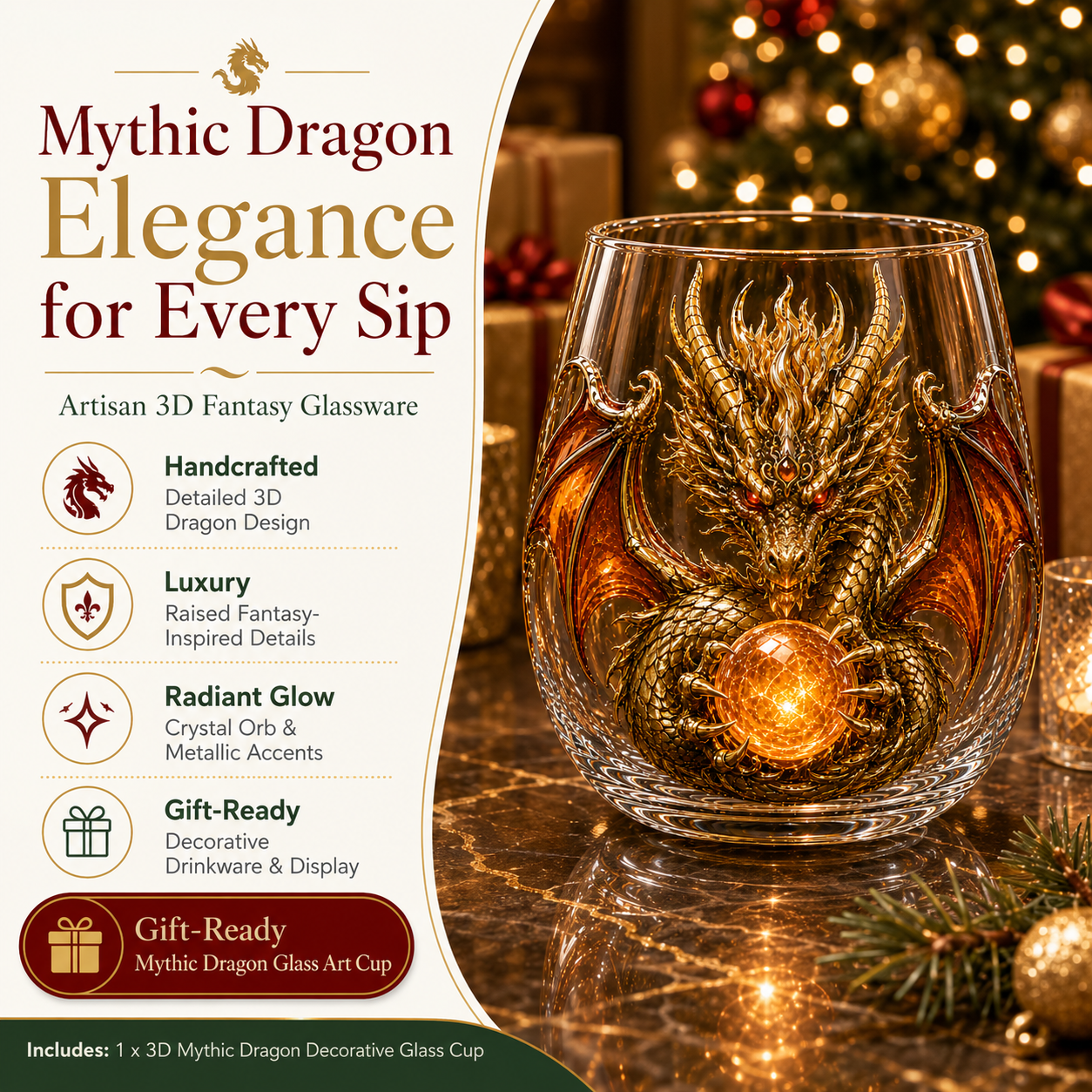 ✨🐉✨ 3D Mythic Dragon Glass Art Cup | Luxury Raised Fantasy Glassware for Whiskey, Home Bar Décor & Legendary Gifts 🎁