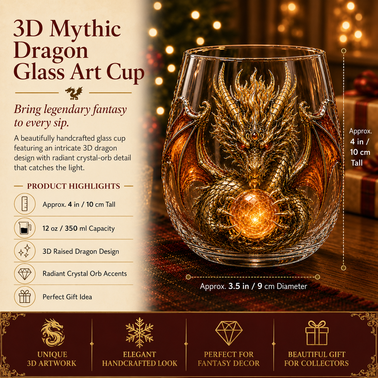 ✨🐉✨ 3D Mythic Dragon Glass Art Cup | Luxury Raised Fantasy Glassware for Whiskey, Home Bar Décor & Legendary Gifts 🎁