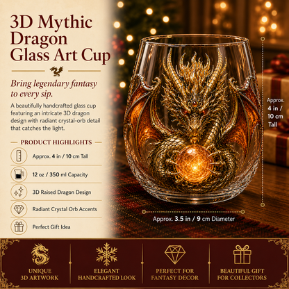 ✨🐉✨ 3D Mythic Dragon Glass Art Cup | Luxury Raised Fantasy Glassware for Whiskey, Home Bar Décor & Legendary Gifts 🎁