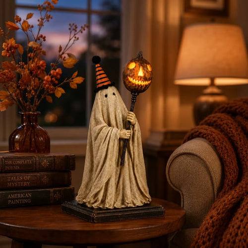 🎃Lighted Vintage Ghost Figurine with Glowing Pumpkin Staff