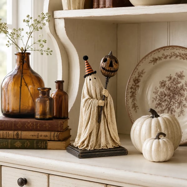 🎃Lighted Vintage Ghost Figurine with Glowing Pumpkin Staff