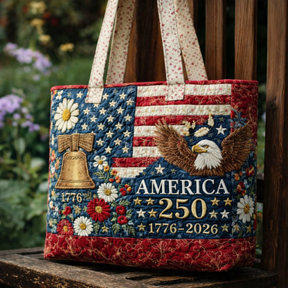 US 250th Anniversary Floral Art Casual Quilted Tote Bag