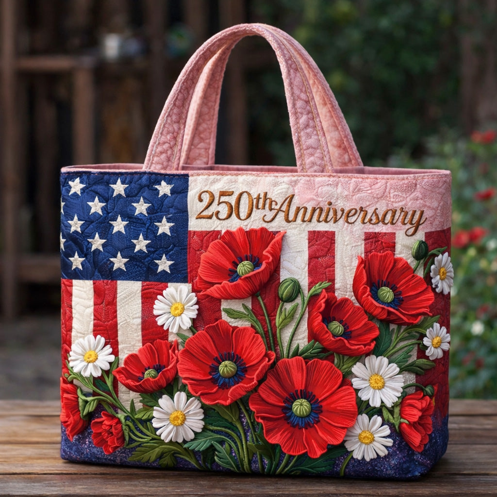 US 250th Anniversary Floral Art Casual Quilted Tote Bag
