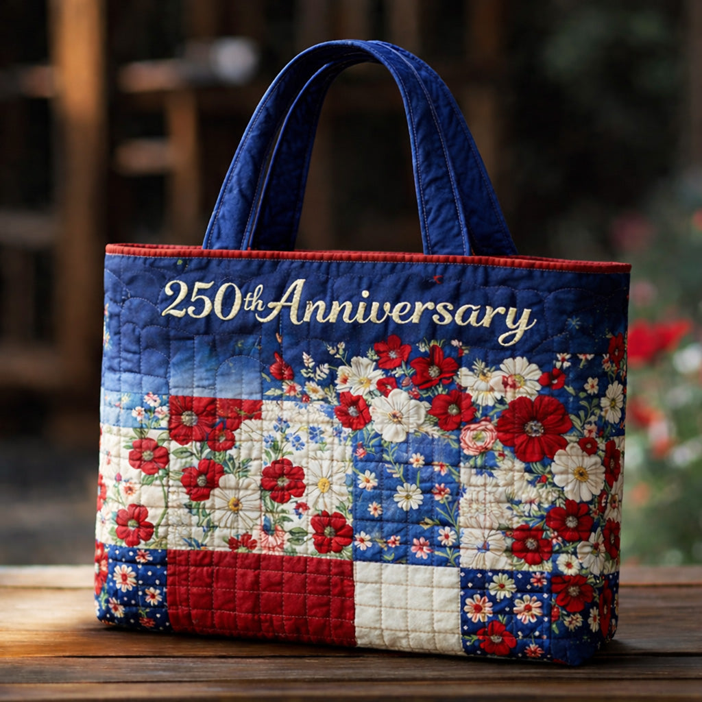US 250th Anniversary Floral Art Casual Quilted Tote Bag