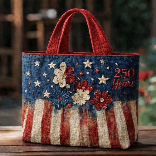 US 250th Anniversary Floral Art Casual Quilted Tote Bag