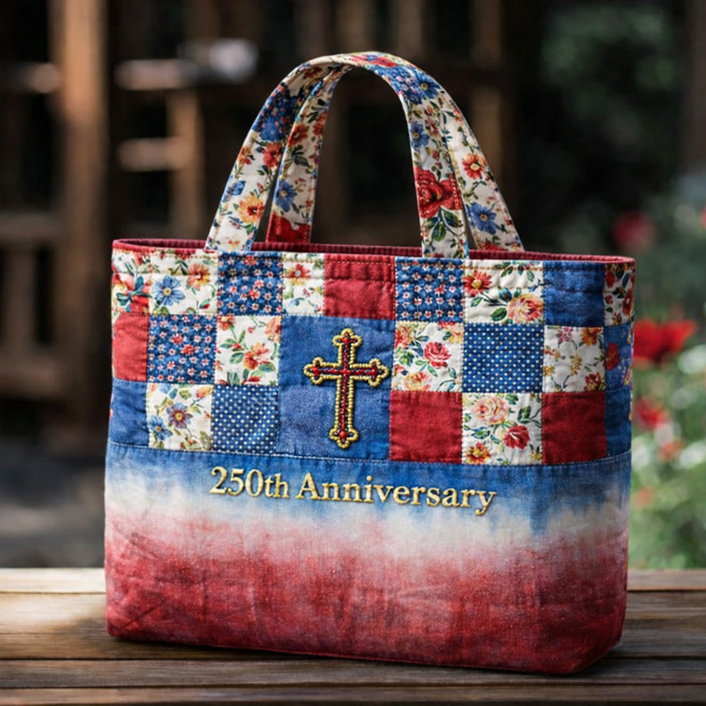 US 250th Anniversary Floral Art Casual Quilted Tote Bag