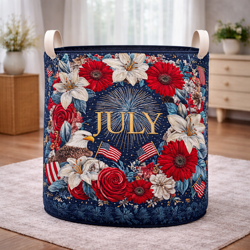 250 Years Red White Blue Stars Flowers Laundry Basket Laundry Gifts, Patriotic Decor, 4th Of July Gift