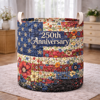 250 Years Red White Blue Stars Flowers Laundry Basket Laundry Gifts, Patriotic Decor, 4th Of July Gift