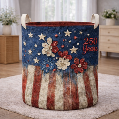 250 Years Red White Blue Stars Flowers Laundry Basket Laundry Gifts, Patriotic Decor, 4th Of July Gift