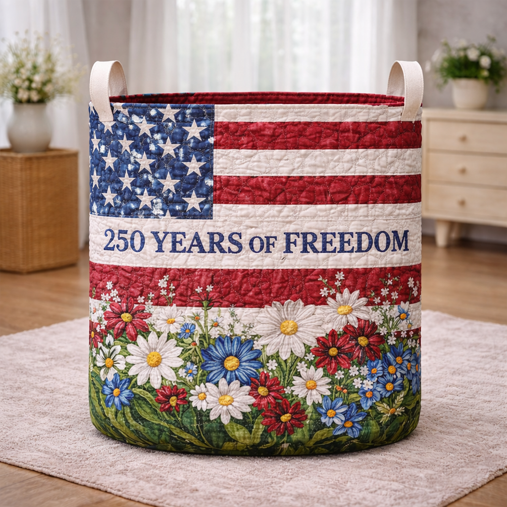 250 Years Red White Blue Stars Flowers Laundry Basket Laundry Gifts, Patriotic Decor, 4th Of July Gift