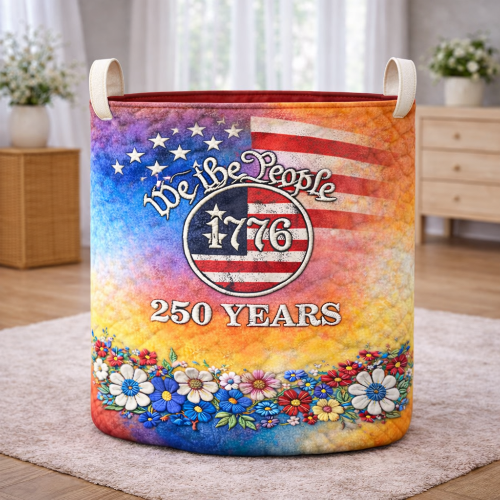 250 Years Red White Blue Stars Flowers Laundry Basket Laundry Gifts, Patriotic Decor, 4th Of July Gift
