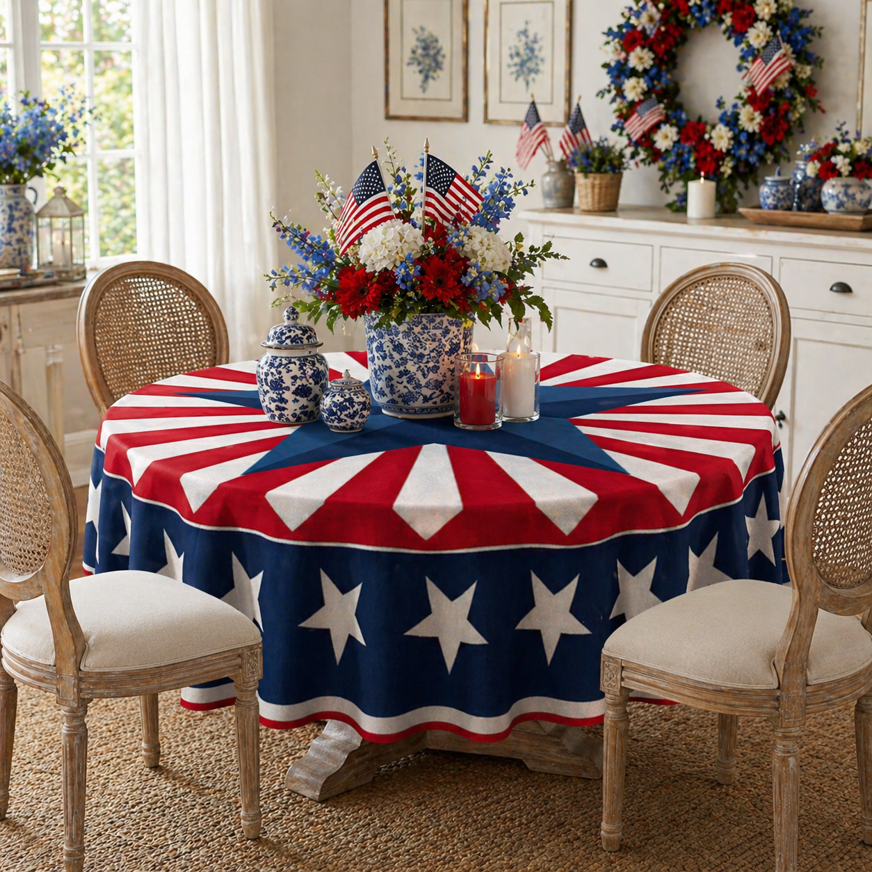 Patriotic Starburst Round Tablecloth