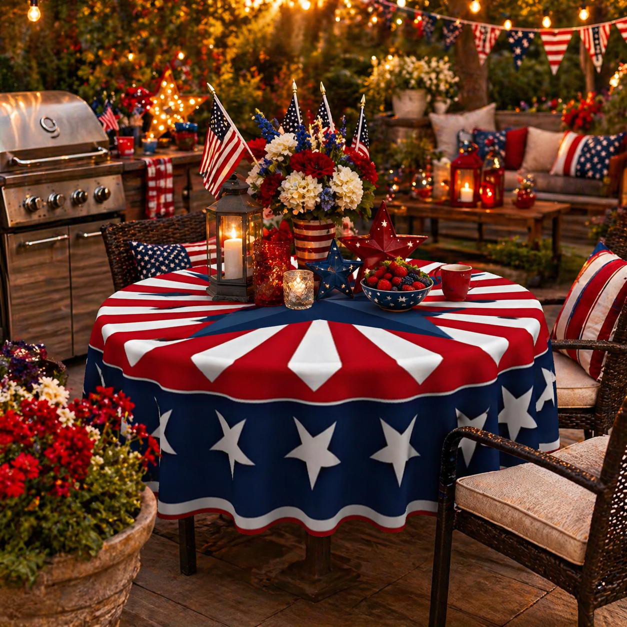 Patriotic Starburst Round Tablecloth