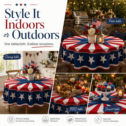 Patriotic Starburst Round Tablecloth