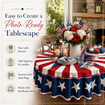 Patriotic Starburst Round Tablecloth