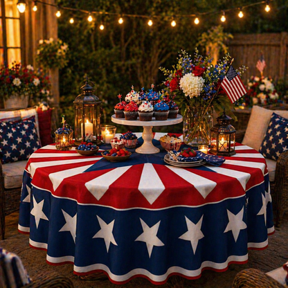 Patriotic Starburst Round Tablecloth