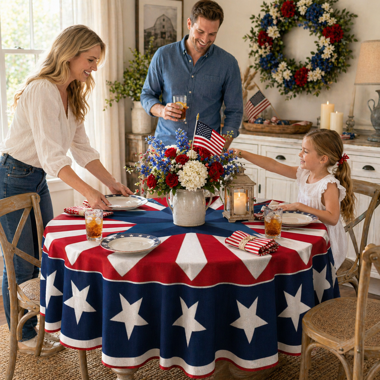 Patriotic Starburst Round Tablecloth
