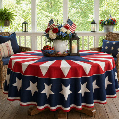 Patriotic Starburst Round Tablecloth