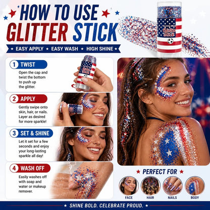 🦅4th of July Glitter Stick✨Red, White & Blue Body & Hair Sparkle