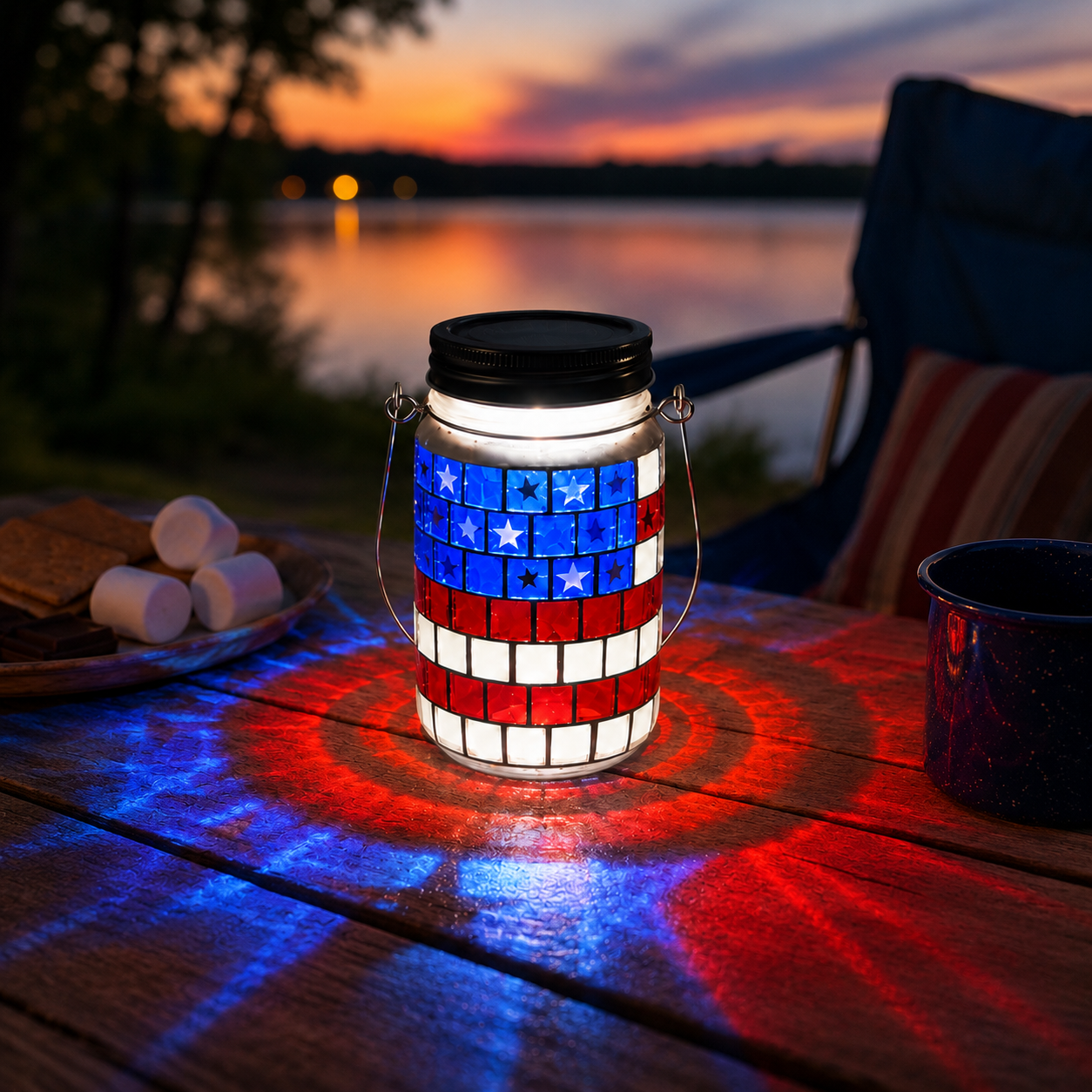 4th of July Solar Patriotic Mason Jar Lantern