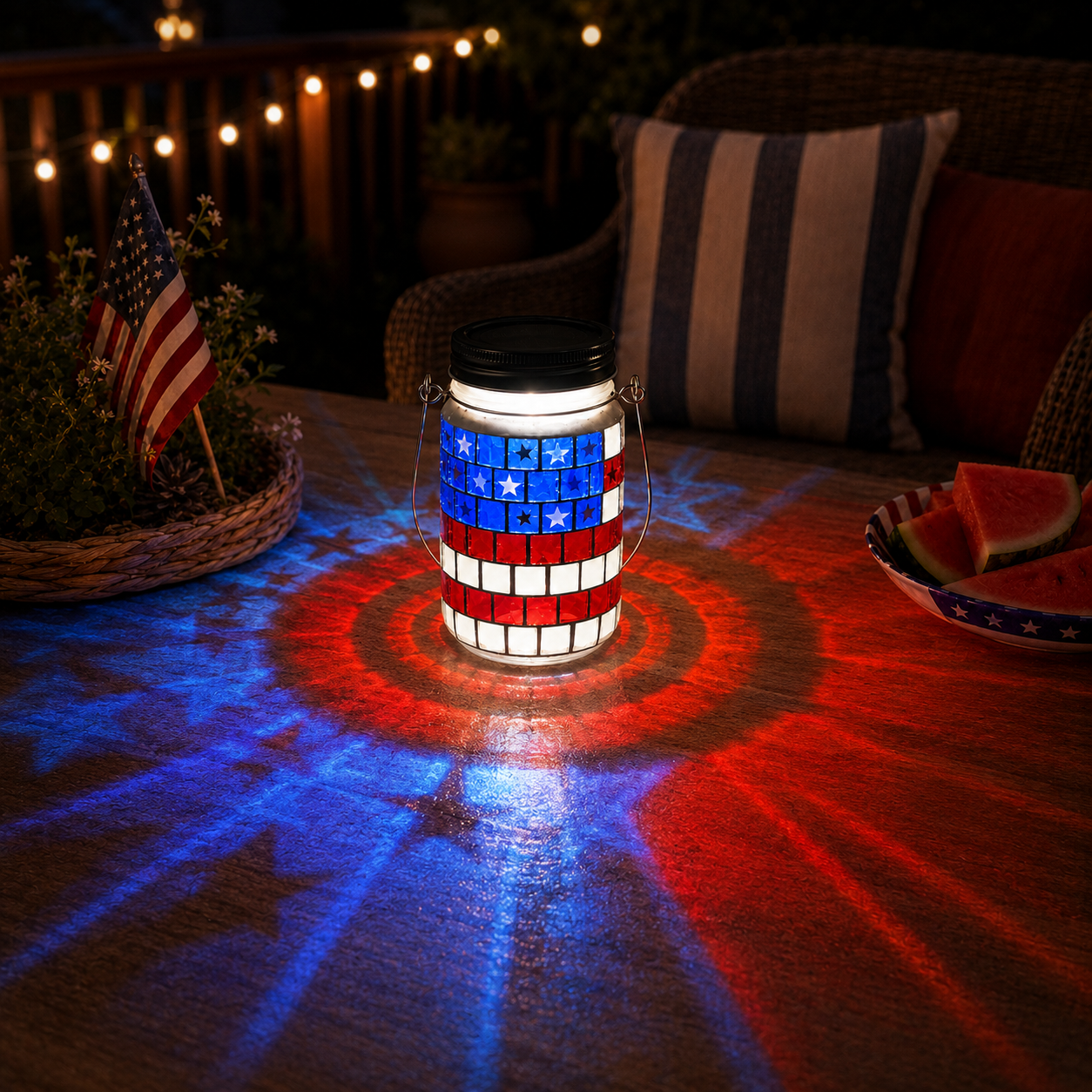 4th of July Solar Patriotic Mason Jar Lantern