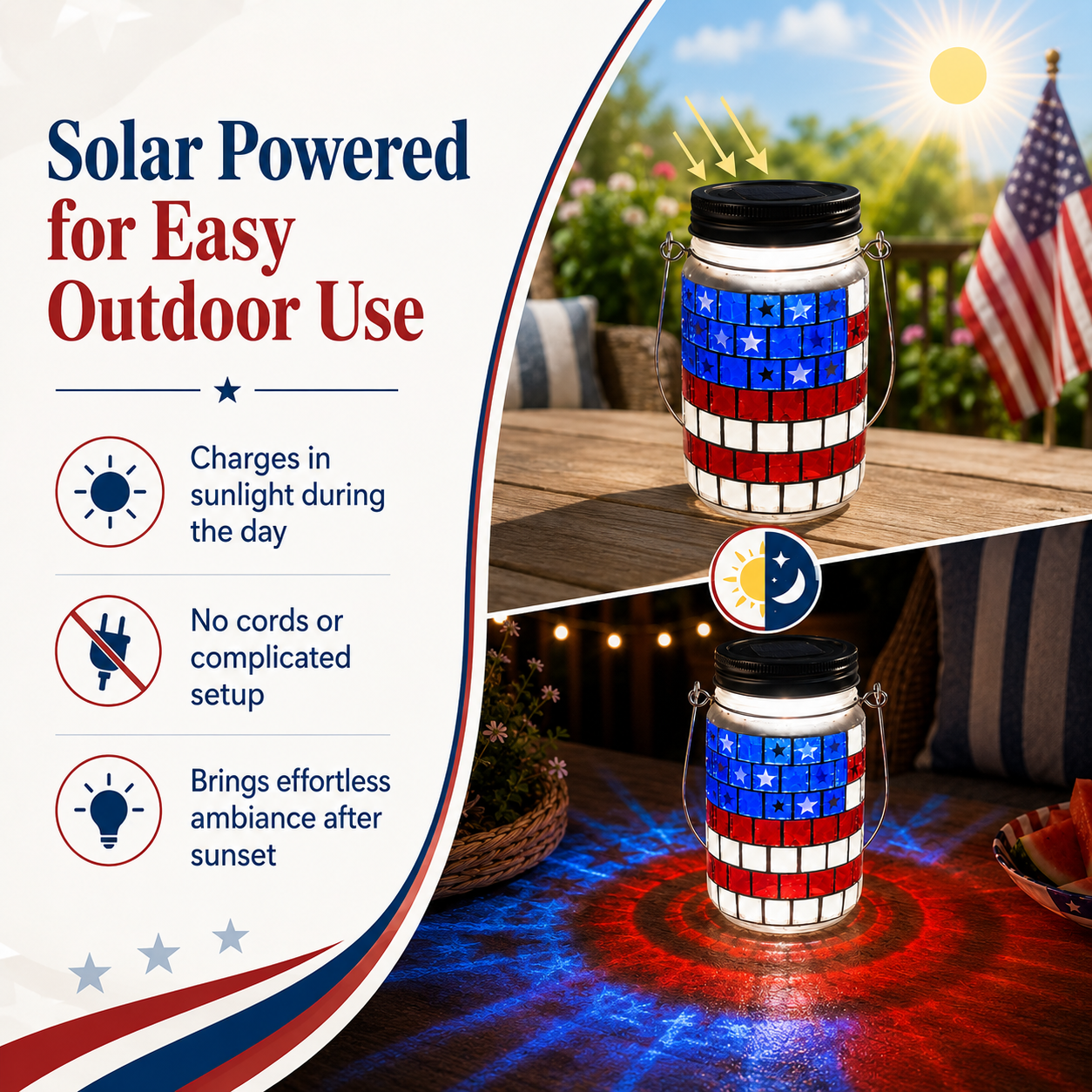 4th of July Solar Patriotic Mason Jar Lantern