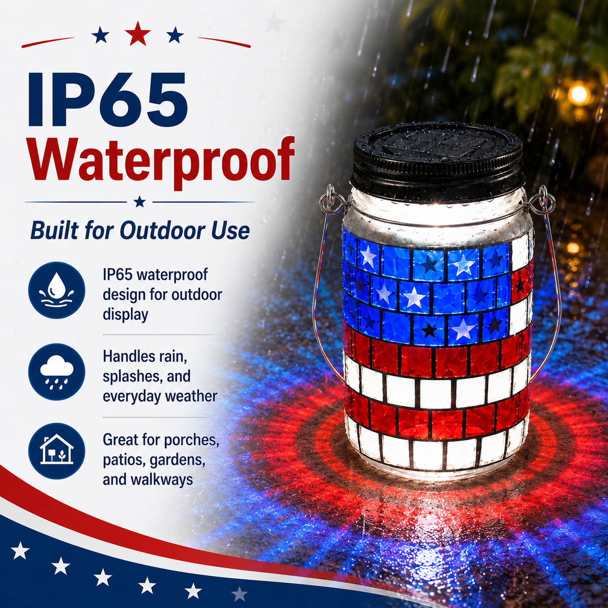 4th of July Solar Patriotic Mason Jar Lantern