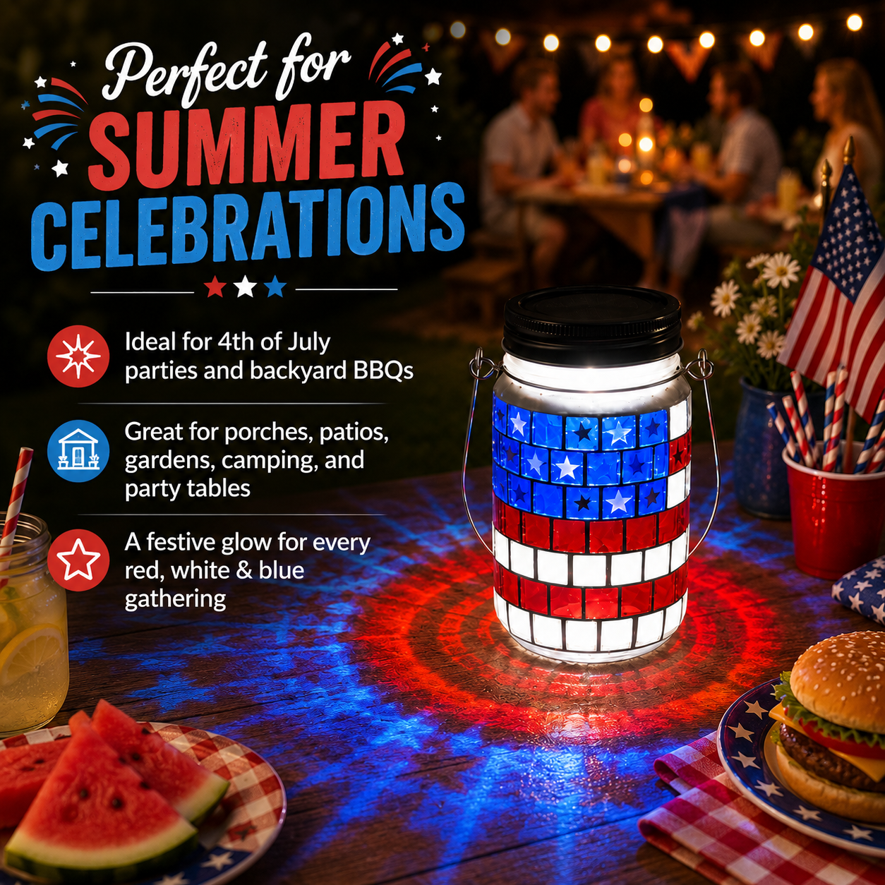 4th of July Solar Patriotic Mason Jar Lantern