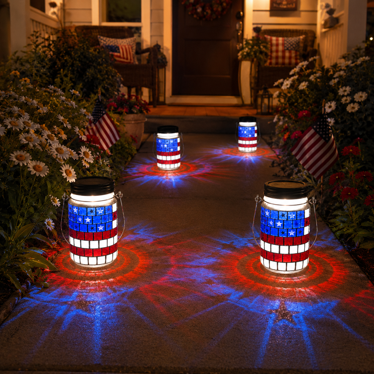 4th of July Solar Patriotic Mason Jar Lantern