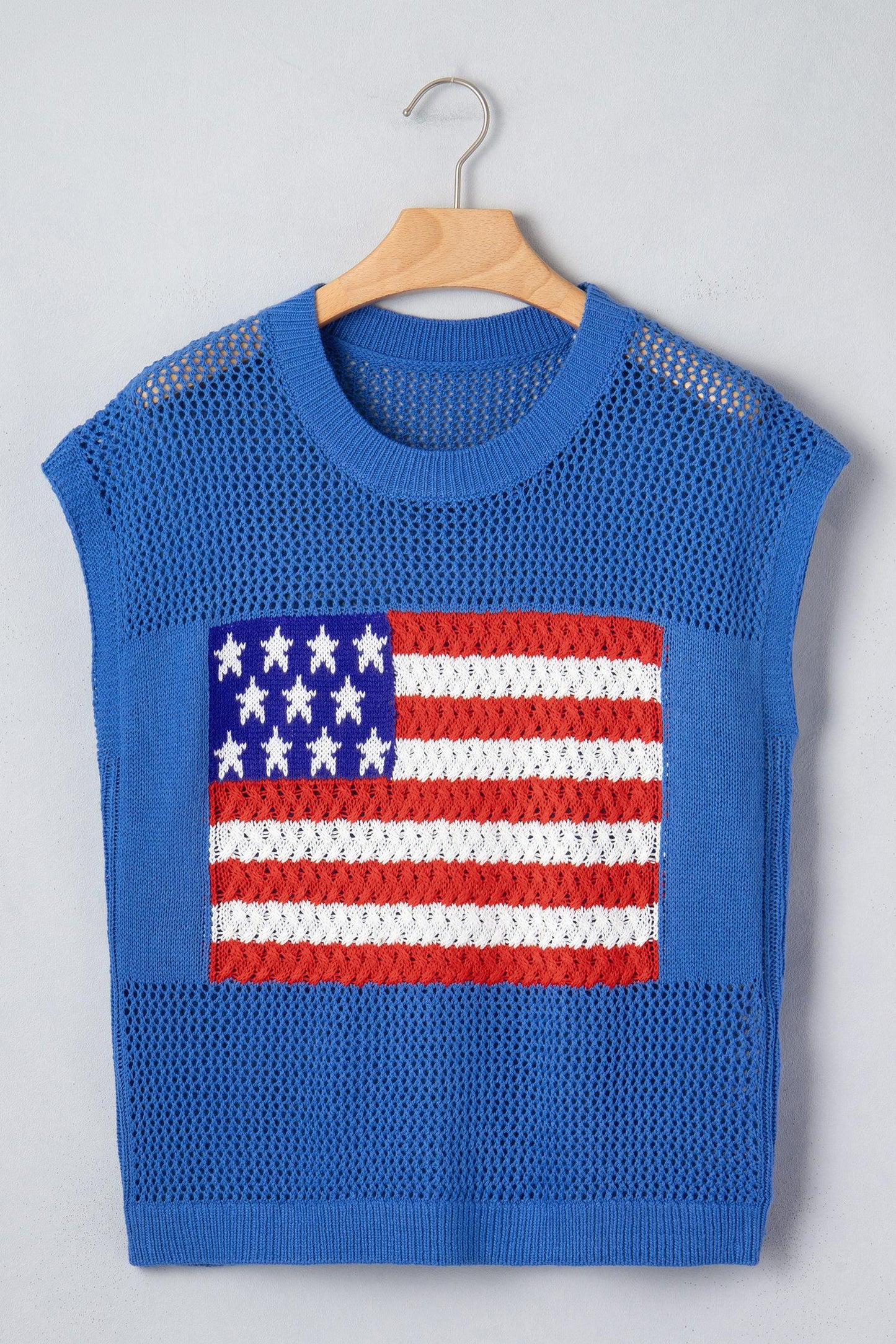 Women's American Flag Graphic Relaxed Fit Short Sleeve Knit Sweater Top