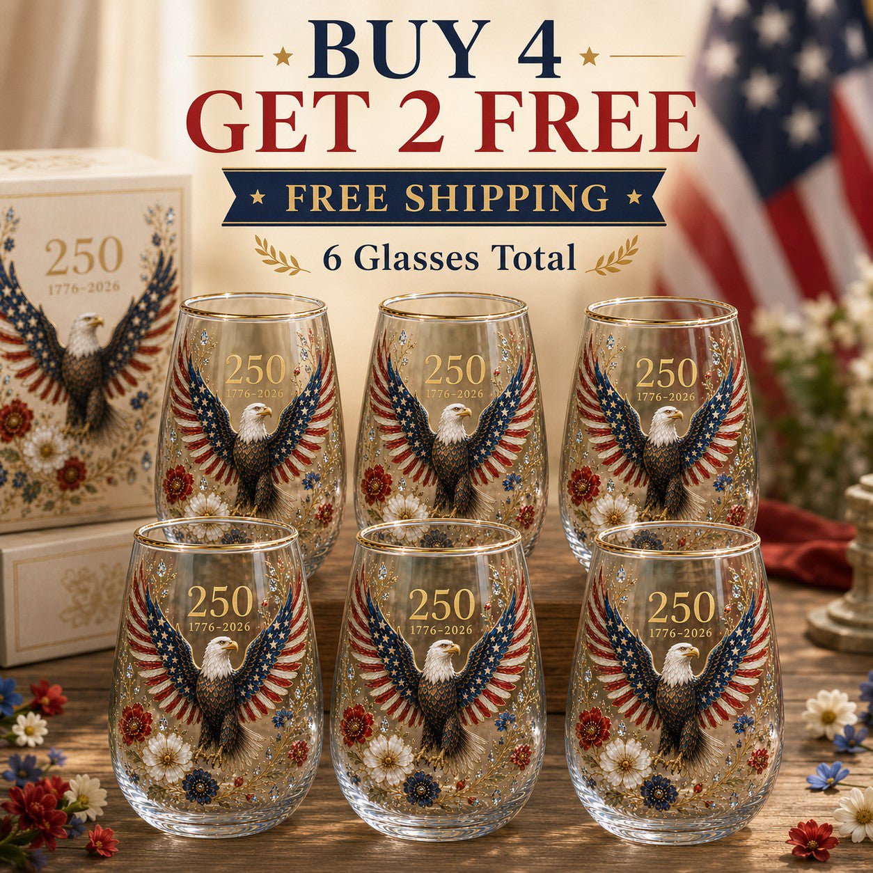 🦅America 250 Eagle Glass Tumbler