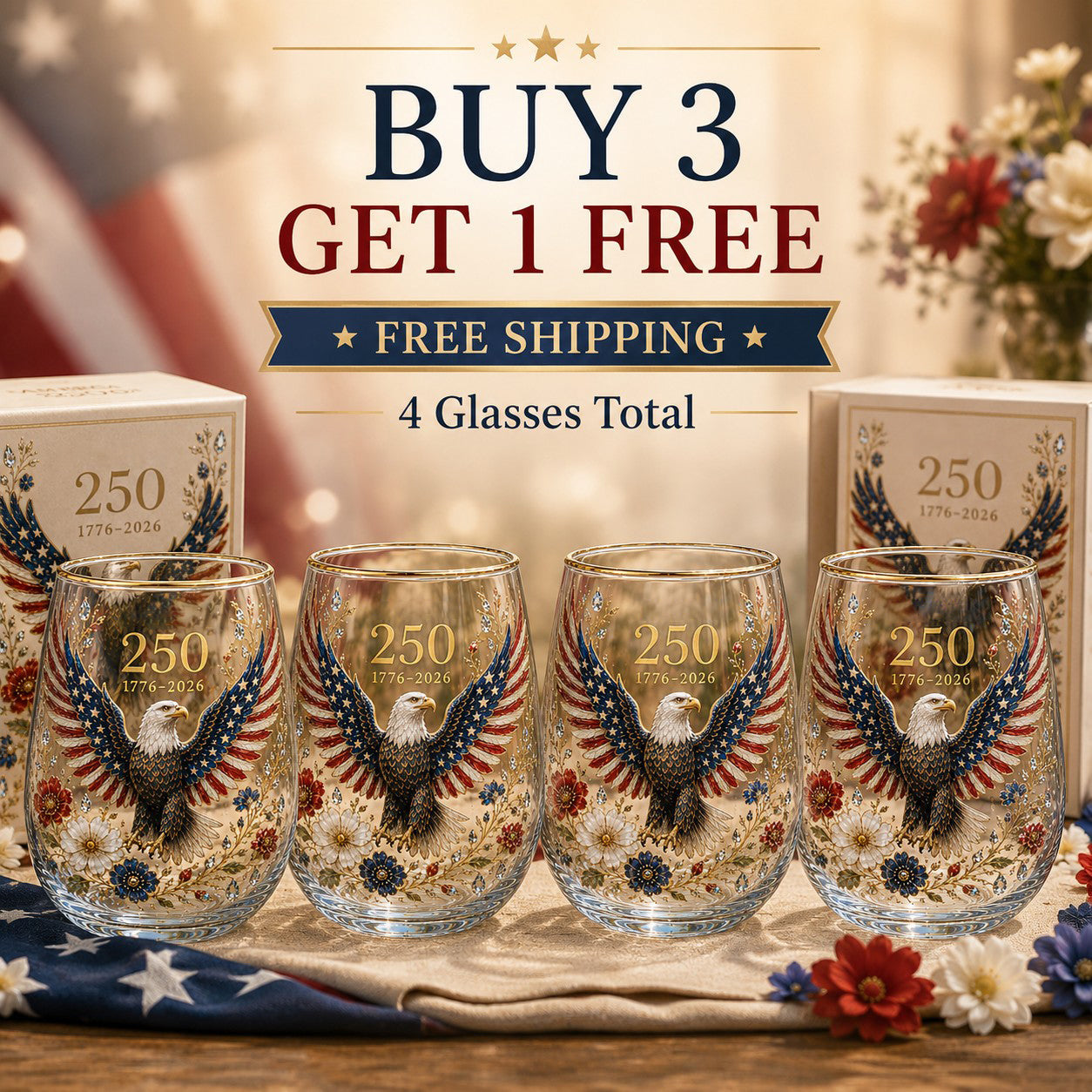 🦅America 250 Eagle Glass Tumbler