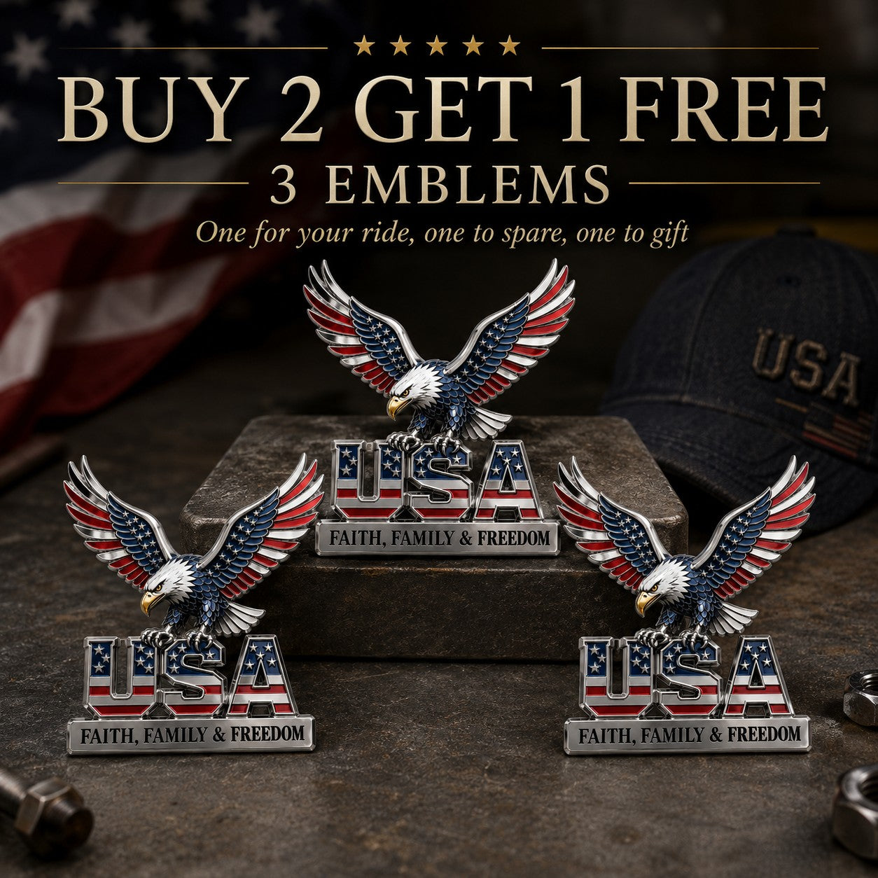 🇺🇸250th Anniversary 65% OFF - ★USA Faith, Family & Freedom★ Metal Emblem