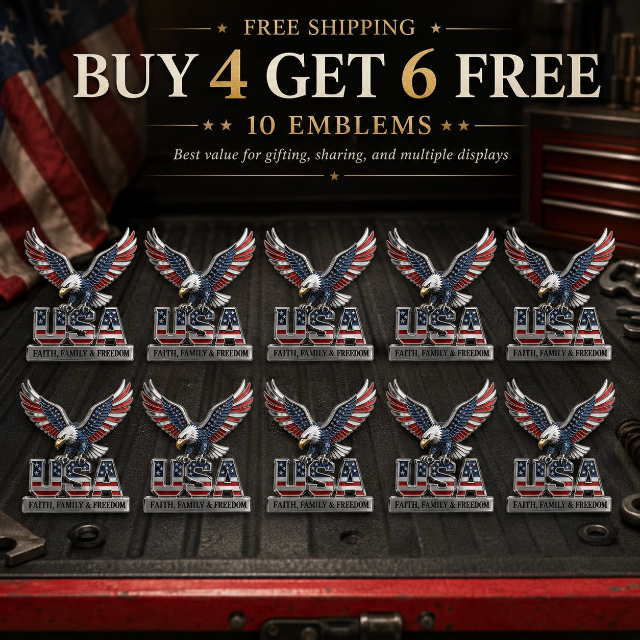 🇺🇸250th Anniversary 49% OFF - ★USA Faith, Family & Freedom★ Metal Emblem