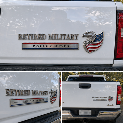 🇺🇸 Retired Military Proudly Served Eagle Car Emblem Metal Badge