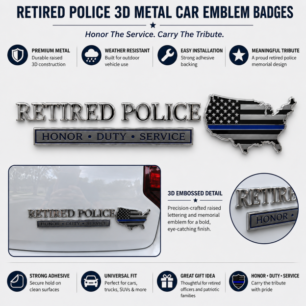 👮 Retired Police Honor Duty Service Car Emblem Metal Badge