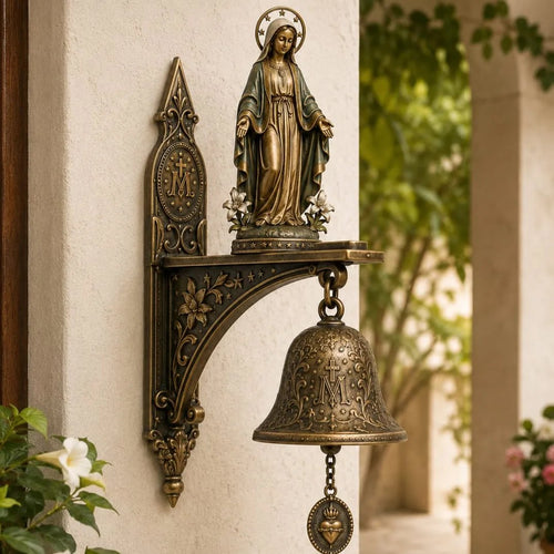 ✨ Our Lady of Grace Bronze Miraculous Medal Wall Bell | 🙏Catholic Religious Home & Garden Decor