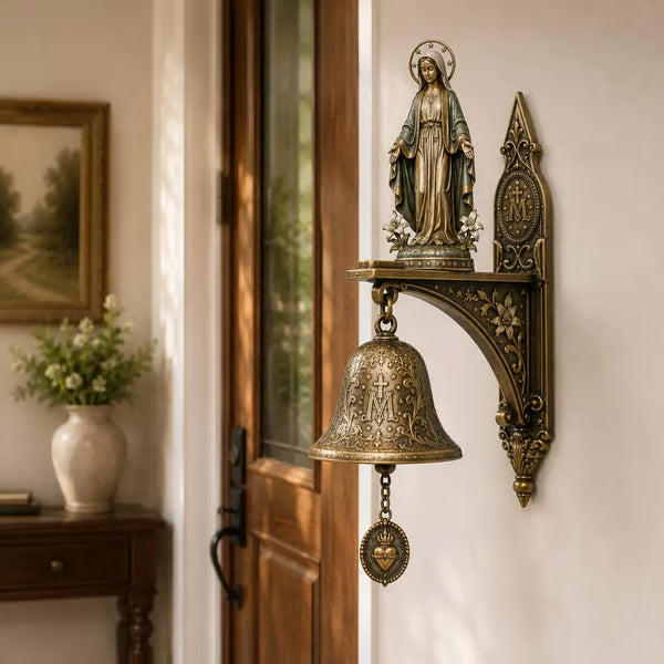 ✨ Our Lady of Grace Bronze Miraculous Medal Wall Bell | 🙏Catholic Religious Home & Garden Decor