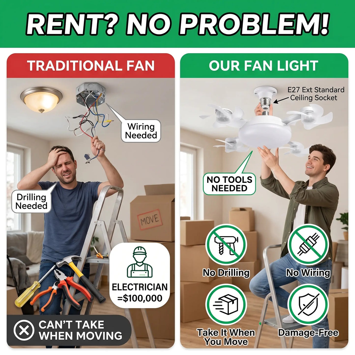 🔥Last Day 50%OFF💡2-in-1 Drone Fan Light-Silent LED Ceiling Fan with Remote