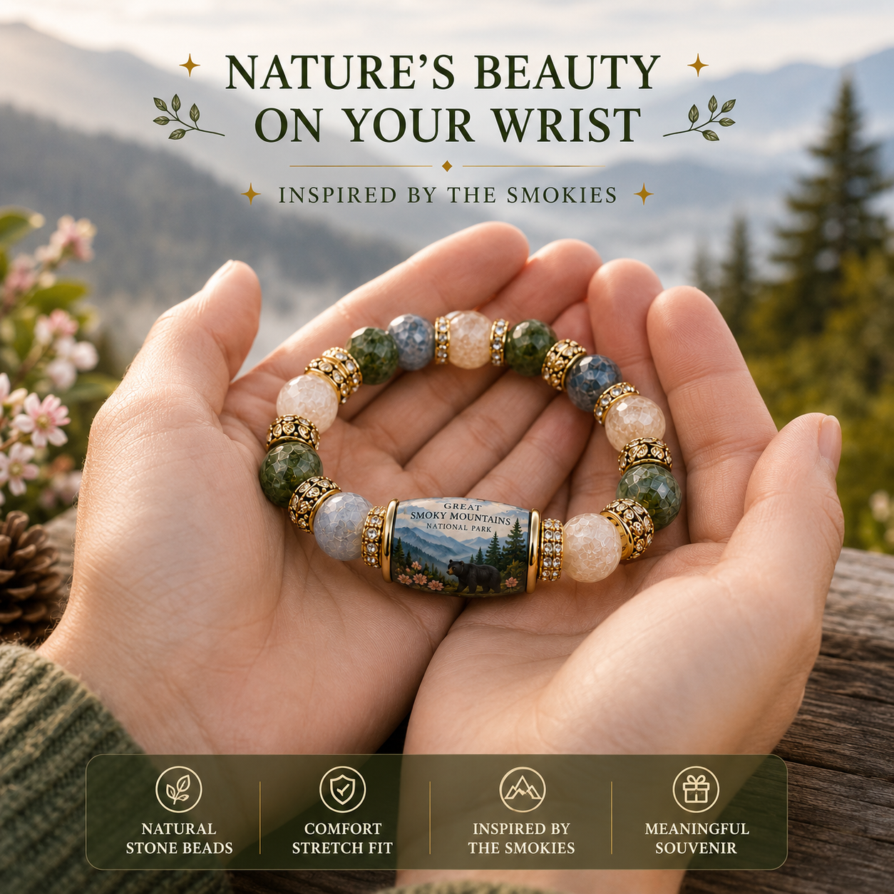 🌲 Great Smoky Mountains Garden Bracelet – Peace. Wilderness. Adventure.