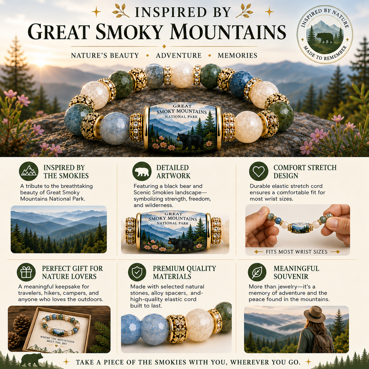 🌲 Great Smoky Mountains Garden Bracelet – Peace. Wilderness. Adventure.