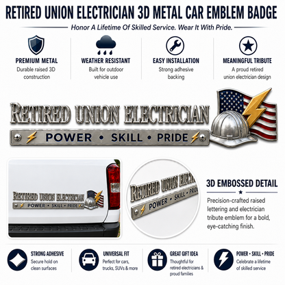 ⚡ Retired Union Electrician Power Skill Pride Metal Car Emblem Badge