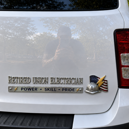 ⚡ Retired Union Electrician Power Skill Pride Metal Car Emblem Badge
