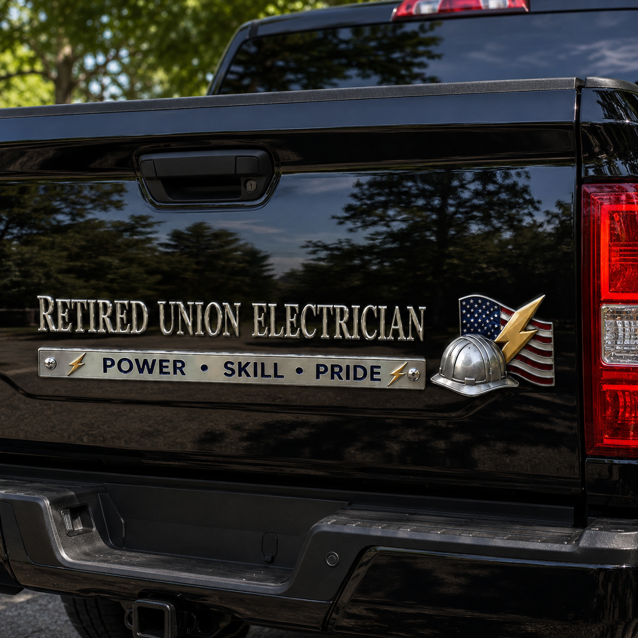 ⚡ Retired Union Electrician Power Skill Pride Metal Car Emblem Badge