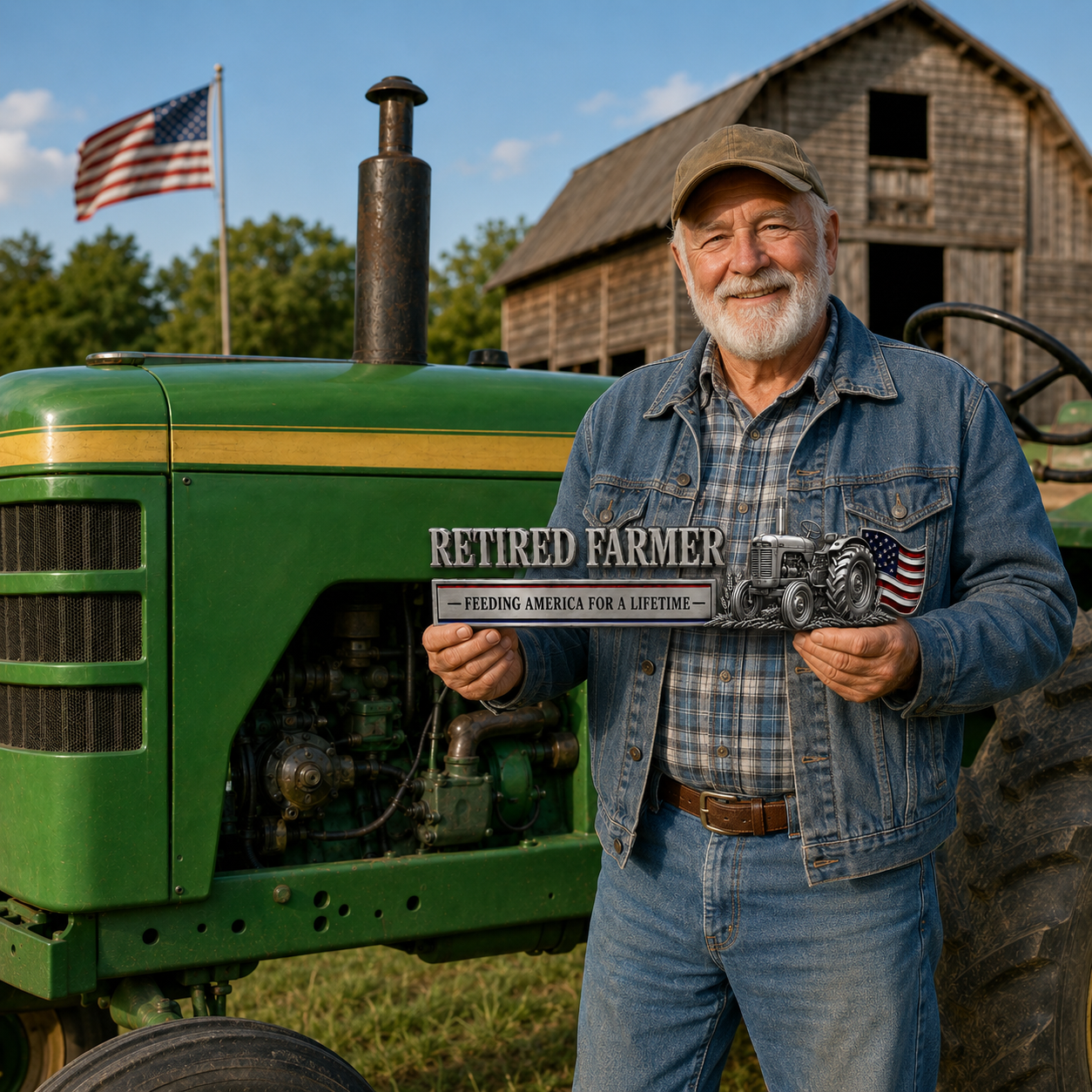 💥LAST DAY65% OFF -Retired Farmer – Feeding America for a Lifetime Metal Emblem