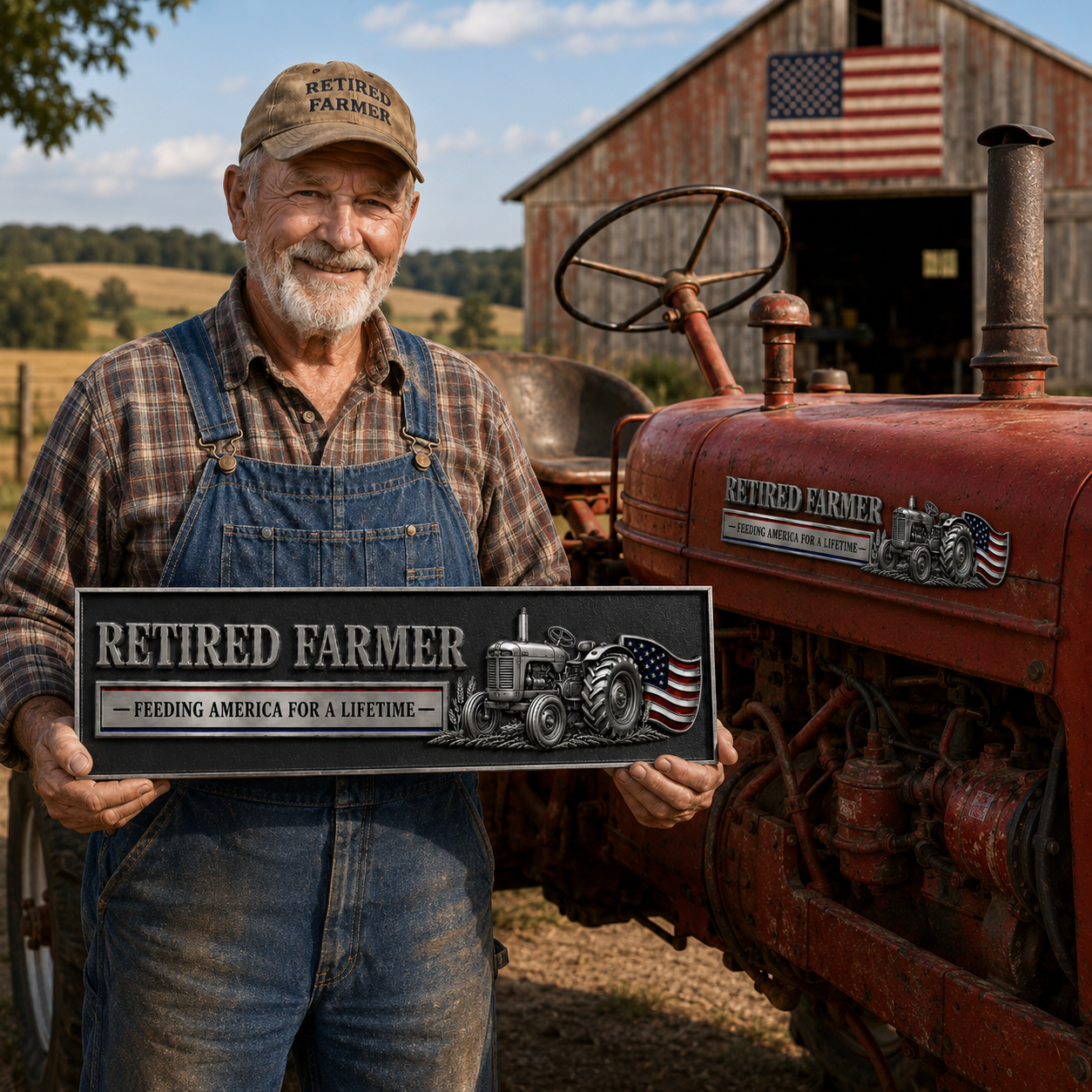 Retired Farmer – Feeding America for a Lifetime Metal Emblem