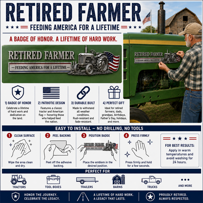 💥LAST DAY65% OFF -Retired Farmer – Feeding America for a Lifetime Metal Emblem