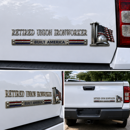 Retired Union Ironworker Built America Metal Car Emblem Badge