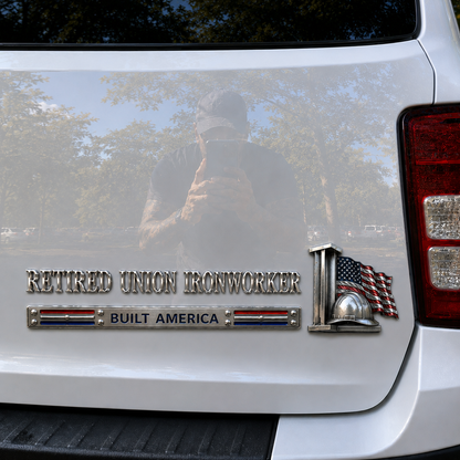 Retired Union Ironworker Built America Metal Car Emblem Badge